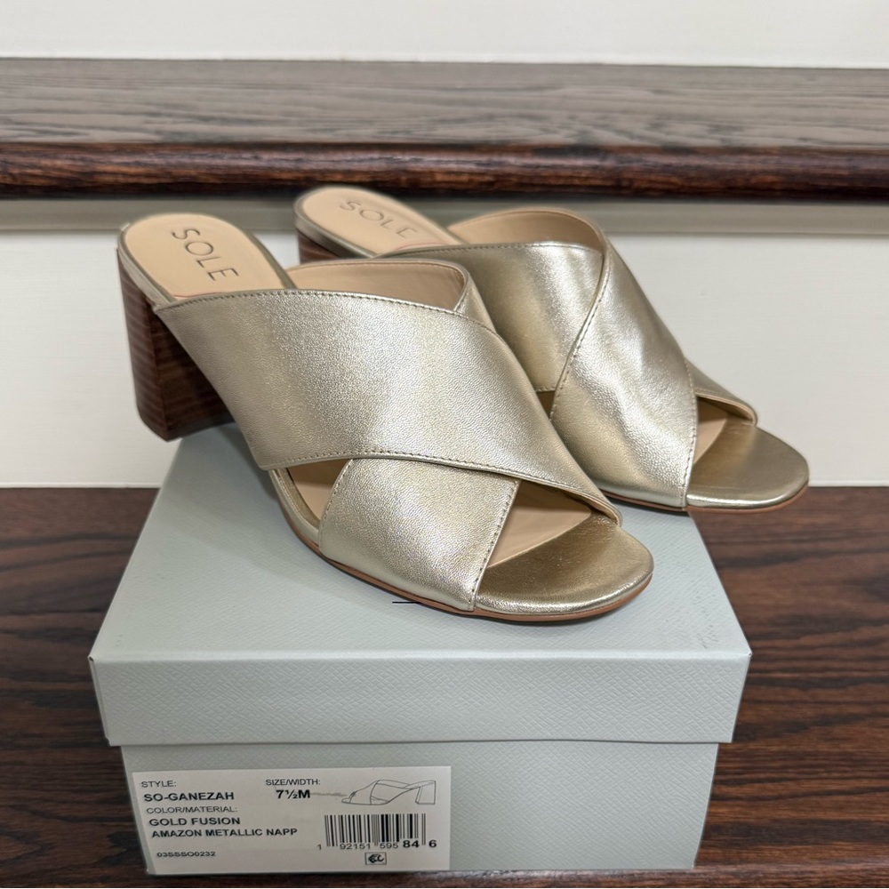 Gold Metallic Leather Slide Heels